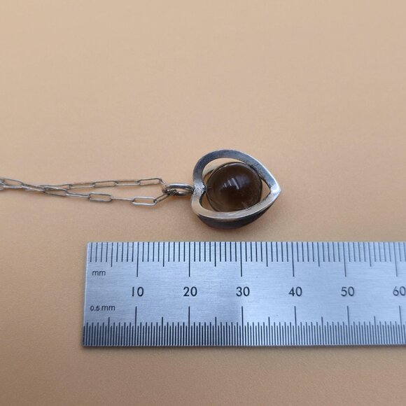 32 Inch Sterling Silver Smoky Quartz Heart Stone Pendant Necklace A4985 - Picture 6 of 7